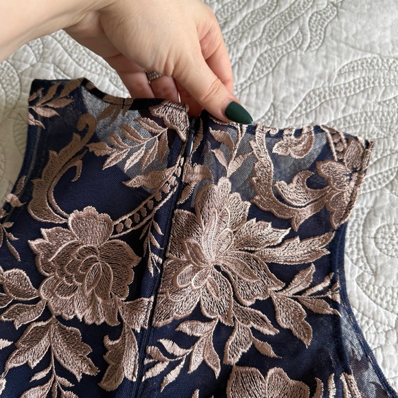 JS Collections - Embroidered Halter Gown - Latte/ Navy - Picture 13 of 15